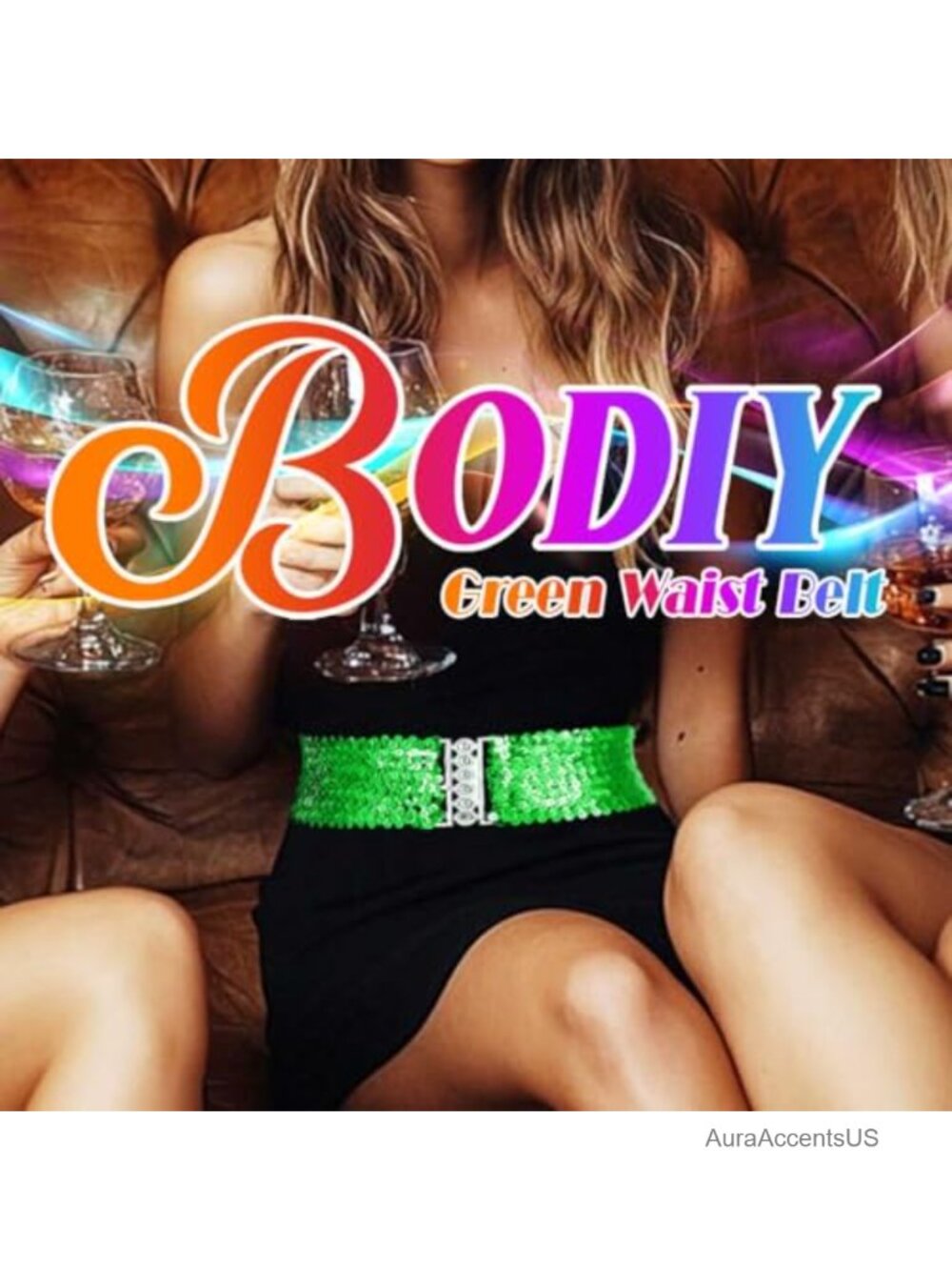 Sequin Elastic Wide Waist Belt Cinch Dress Belt Sparkly Waistband - Picture 3 of 6